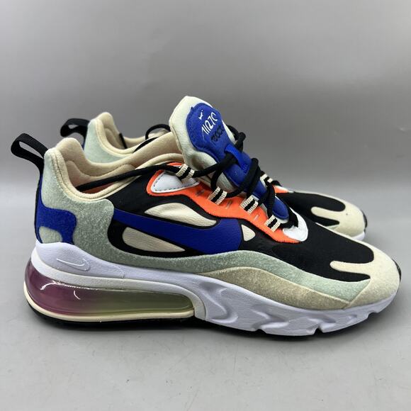 Nike Air Max 270 React Running Shoes Women Size 7 Cream Black Comfort Sneakers - Picture 1 of 8